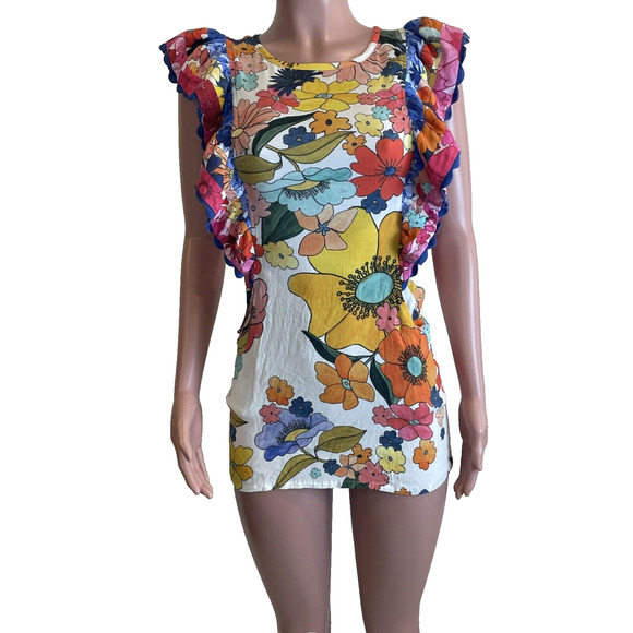 Celia B. Narcisa Mini Dress Womens XS Exaggerated Ruffle Sleeve Floral Print - Picture 2 of 16